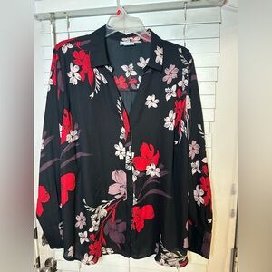 Floral Black and Red Women's Top